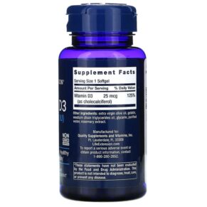 Thực phẩm bổ sung Life Extension Vitamin D3 25 mcg (1.000 IU) 250 Softgels 737870175124