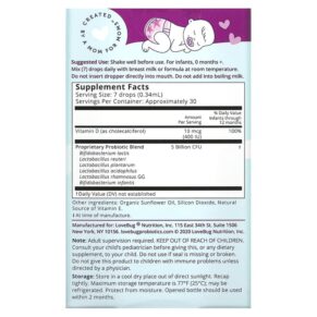 Thực phẩm bổ sung LoveBug Probiotics Baby Probiotic Drops 5 Billion CFU 0.34 fl oz (10 ml) 850002716412