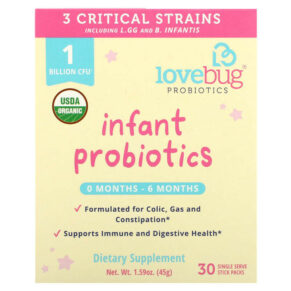 Thực phẩm chức năng LoveBug Probiotics Infant Probiotics 0-6 Months 1 Billion CFU 30 Single Stick Packs 0.05 oz (1.5 g) Each 861383000328