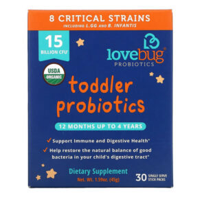 Thực phẩm chức năng LoveBug Probiotics Toddler Probiotics 12 Months Up To 4 Years 15 Billion CFU 30 Single Serve Stick Packs 861383000342