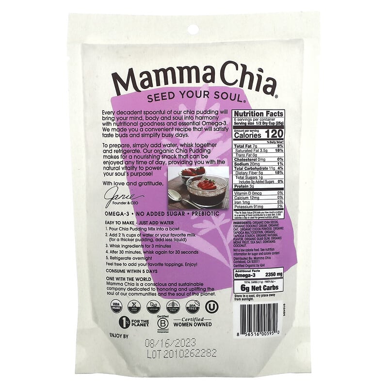 Mamma Chia Chia Pudding Mix Dark Chocolate 5.3 oz (150 g) 2 Thực phẩm bổ sung Mamma Chia Chia Pudding Mix Dark Chocolate 5.3 oz (150 g) 856516005950