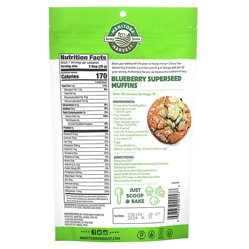 Manitoba Harvest Organic Hemp + Chia & Flax Seed Mixture 7 oz (198 g) 2 Thực phẩm bổ sung Manitoba Harvest Organic Hemp + Chia & Flax Seed Mixture 7 oz (198 g) 697658201578