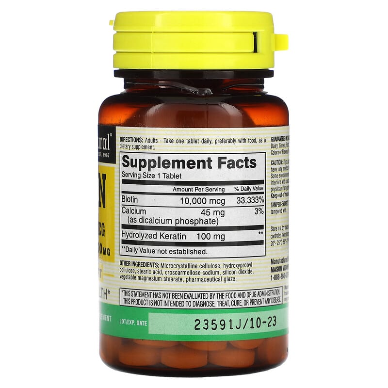 Mason Natural Biotin Plus Keratin 10.000 mcg 60 Tablets 2 Thực phẩm bổ sung Mason Natural Biotin Plus Keratin 10.000 mcg 60 Tablets 311845176554