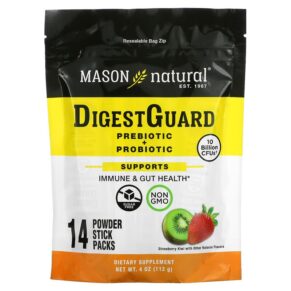 Thực phẩm chức năng Mason Natural DigestGuard Prebiotic + Probiotic Strawberry Kiwi 14 Powder Stick Packs 311845182869