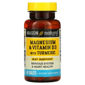 Thực phẩm chức năng Mason Natural Magnesium & Vitamin D3 with Turmeric 60 Tablets 311845166357