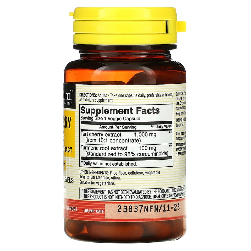 Mason Natural Tart Cherry with Turmeric Extract 1.000 mg 60 Veggie Caps 2 Thực phẩm bổ sung Mason Natural Tart Cherry with Turmeric Extract 1.000 mg 60 Veggie Caps 311845176394