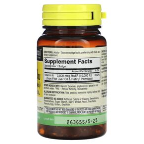 Thực phẩm bổ sung Mason Natural Vitamin A from Fish Liver Oil 3.000 mcg (10.000 IU) 100 Softgels 311845059215