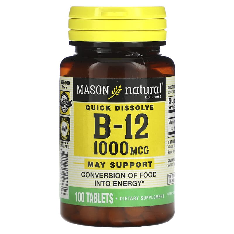Mason Natural Vitamin B-12 Quick Dissolve 1.000 mcg 100 Tablets 8 Thực phẩm chức năng Mason Natural Vitamin B-12 Quick Dissolve 1.000 mcg 100 Tablets 311845096616