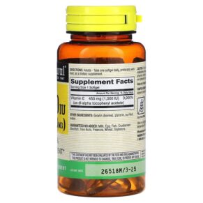 Thực phẩm bổ sung Mason Natural Vitamin E 450 mg (1.000 IU) 50 Softgels 311845050496