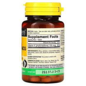 Thực phẩm bổ sung Mason Natural Vitamin K 100 mcg 100 Tablets 311845077912