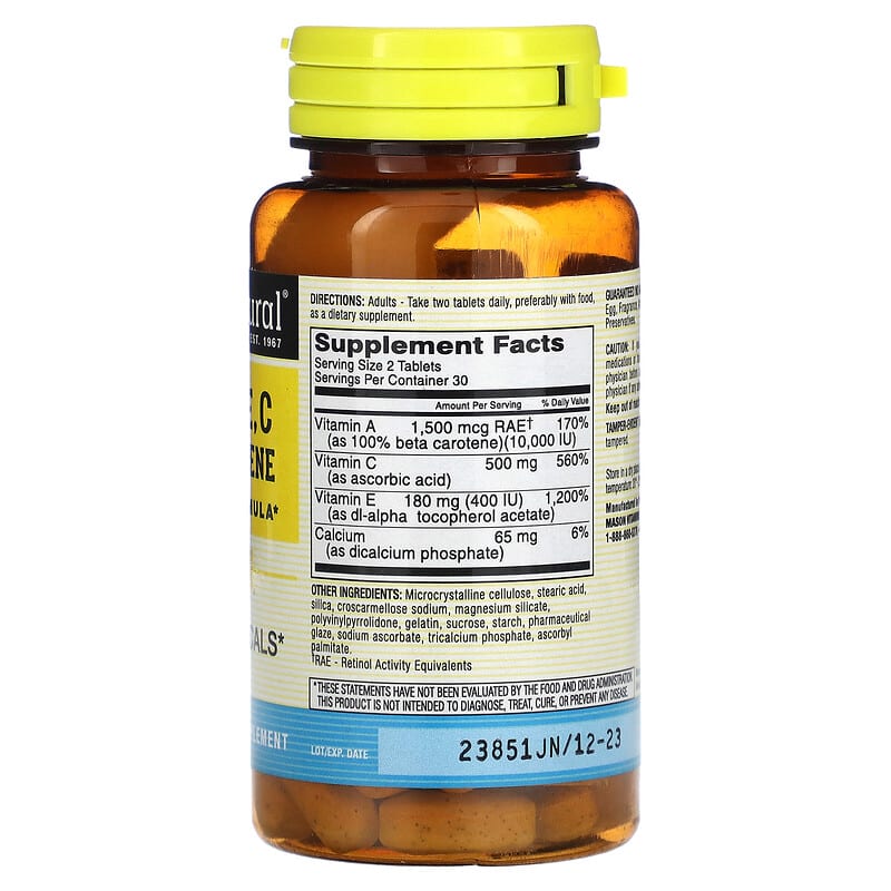 Mason Natural Vitamins E C & Beta Carotene 60 Tablets 2 Thực phẩm bổ sung Mason Natural Vitamins E C & Beta Carotene 60 Tablets 311845117656