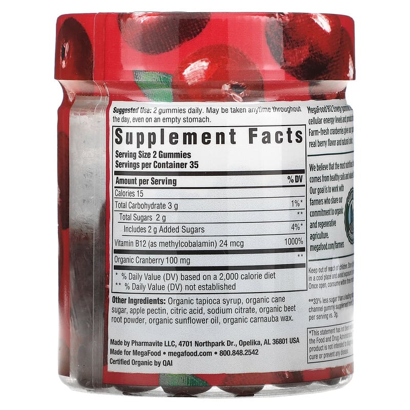 MegaFood B12 Energy Cranberry 70 Gummies 2 Thực phẩm bổ sung MegaFood B12 Energy Cranberry 70 Gummies 051494104095