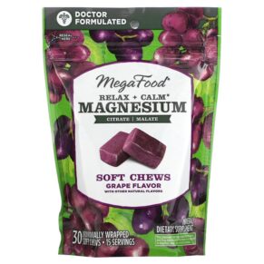 Thực phẩm chức năng MegaFood Relax + Calm Magnesium Soft Chews Grape 30 Individually Wrapped Soft Chews 051494103999