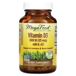 Thực phẩm chức năng MegaFood Vitamin D3 with K & K2 5.000 IU (125 mcg) 120 Capsules 051494104415