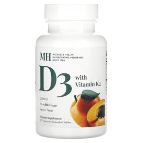 Thực phẩm chức năng Michael's Naturopathic Vitamin D3 with Vitamin K2 Apricot 5.000 IU 90 Vegetarian Chewable Tablets 755929104031