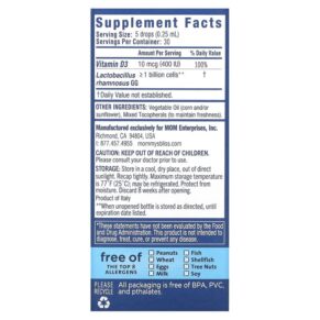 Thực phẩm bổ sung Mommy's Bliss Baby Probiotic Drops + Vitamin D New Born+ 400 IU 0.34 fl oz (10 ml) 679234055638