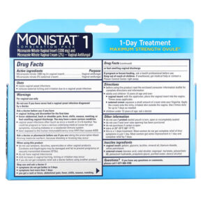 Thực phẩm bổ sung Monistat 1-Day Treatment Combination Pack Day or Night Ovule Maximum Strength 1 Ovule Insert 2.6 g + 0.32 oz (9 g) Tube 363736441807