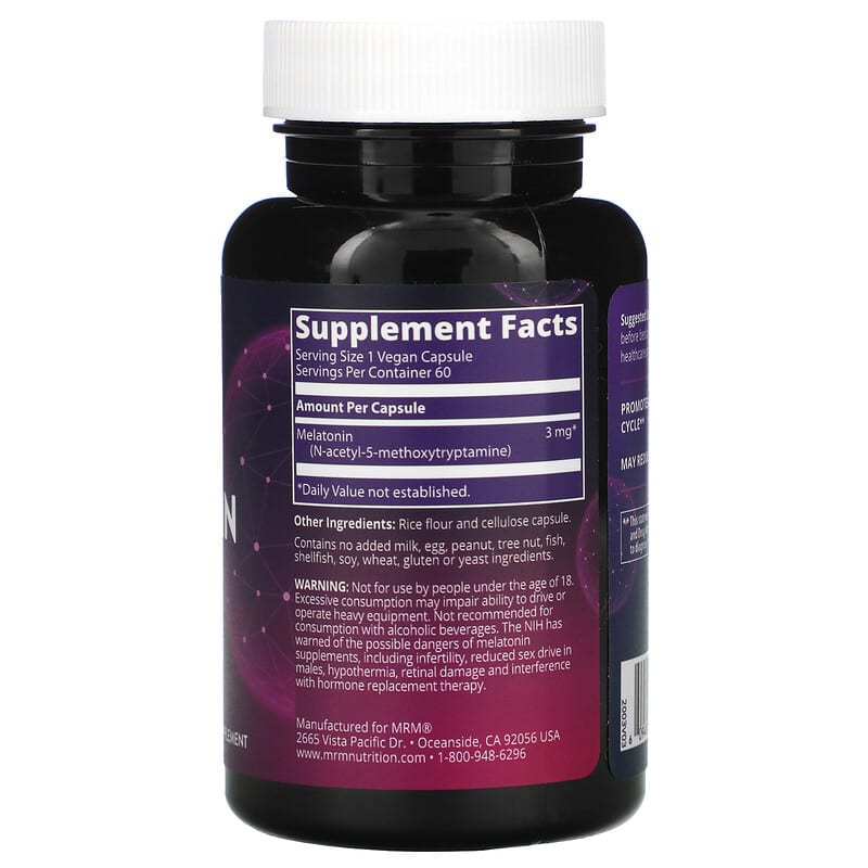 MRM Nutrition Melatonin 3 mg 60 Vegan Capsules 2 Thực phẩm bổ sung MRM Nutrition Melatonin 3 mg 60 Vegan Capsules 609492570017