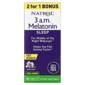 Thực phẩm chức năng Natrol 3 A.M. Melatonin Sleep Lavender Vanilla 60 Tablets 047469078195
