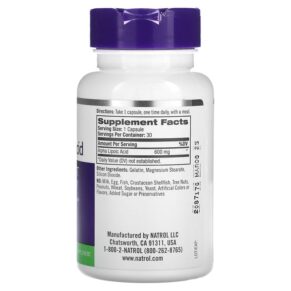 Thực phẩm bổ sung Natrol Alpha Lipoic Acid 600 mg 30 Capsules 047469044725