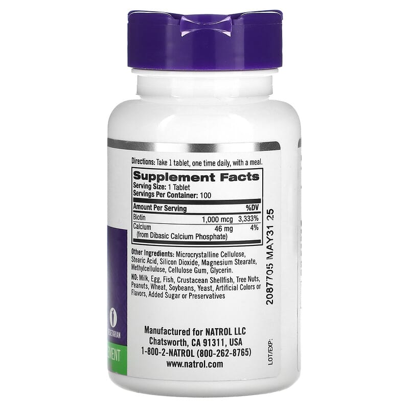 Natrol Biotin 1.000 mcg 100 Tablets 2 Thực phẩm bổ sung Natrol Biotin 1.000 mcg 100 Tablets 047469052393