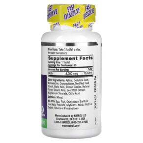 Thực phẩm bổ sung Natrol Biotin Fast Dissolve Extra Strength Strawberry 5.000 mcg 90 Tablets 047469063238