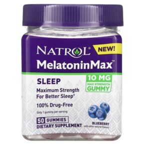 Thực phẩm chức năng Natrol Melatonin Max Sleep Blueberry 10 mg 50 Gummies 047469078812