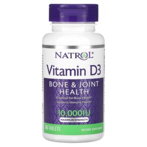Thực phẩm chức năng Natrol Vitamin D3 Bone & Joint Health Maximum Strength 10.000 IU 60 Tablets 047469060145