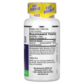 Thực phẩm bổ sung Natrol Vitamin D3 Bone & Joint Health Strawberry 2.000 IU 90 Tablets 047469058890