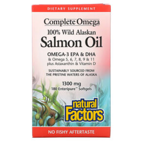 Thực phẩm chức năng Natural Factors 100% Wild Alaskan Salmon Oil 1300 mg 180 Enteripure Softgels 068958022666