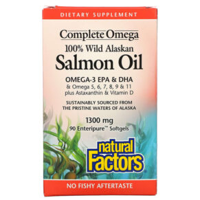 Thực phẩm chức năng Natural Factors 100% Wild Alaskan Salmon Oil 1300 mg 90 Enteripure Softgels 068958022659