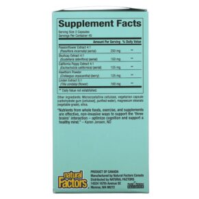 Thực phẩm bổ sung Natural Factors 3 Brains The Best-Sleep 90 Vegetarian Capsules 068958030586