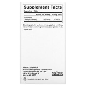 Thực phẩm bổ sung Natural Factors B12 Methylcobalamin 1.000 mcg 180 Chewable Tablets 068958012438