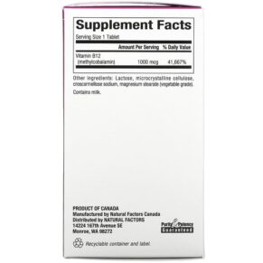 Thực phẩm bổ sung Natural Factors B12 Methylcobalamin 1.000 mcg 90 Chewable Tablets 068958012421