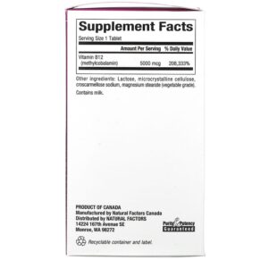 Thực phẩm bổ sung Natural Factors B12 Methylcobalamin 5.000 mcg 60 Chewable Tablets 068958012476