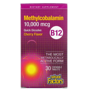 Thực phẩm chức năng Natural Factors B12 Methylcobalamin Cherry 10.000 mcg 30 Chewable Tablets 068958012445