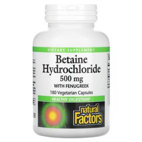 Thực phẩm chức năng Natural Factors Betaine Hydrochloride with Fenugreek 500 mg 180 Vegetarian Capsules 068958017211