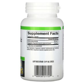 Thực phẩm bổ sung Natural Factors Betaine Hydrochloride with Fenugreek 500 mg 90 Vegetarian Capsules 068958017204