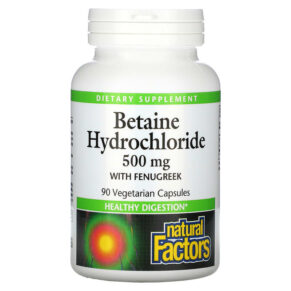 Thực phẩm chức năng Natural Factors Betaine Hydrochloride with Fenugreek 500 mg 90 Vegetarian Capsules 068958017204