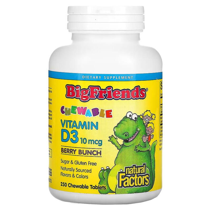 Natural Factors Big Friends Chewable Vitamin D3 Berry Bunch 10 mcg 250 Chewable Tablets 8 Thực phẩm chức năng Natural Factors Big Friends Chewable Vitamin D3 Berry Bunch 10 mcg 250 Chewable Tablets 068958015460