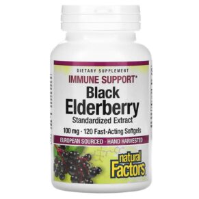 Thực phẩm chức năng Natural Factors Black Elderberry 100 mg 120 Fast-Acting Softgels 068958047072