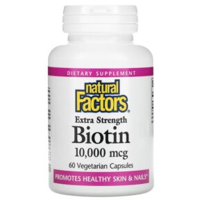 Thực phẩm chức năng Natural Factors Extra Strength Biotin 10.000 mcg 60 Vegetarian Capsules 068958012636