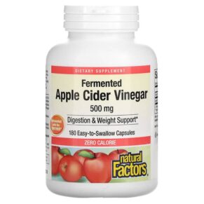 Thực phẩm chức năng Natural Factors Fermented Apple Cider Vinegar 500 mg 180 Easy to Swallow Capsules 068958020563