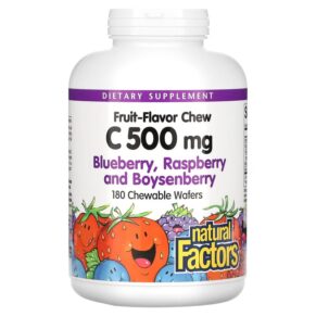 Thực phẩm chức năng Natural Factors Fruit-Flavor Chew Vitamin C Blueberry Raspberry and Boysenberry 500 mg 180 Chewable Wafers 068958013275