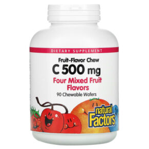 Thực phẩm chức năng Natural Factors Fruit-Flavor Chew Vitamin C Four Mixed Fruit Flavors 500 mg 90 Chewable Wafers 068958013329