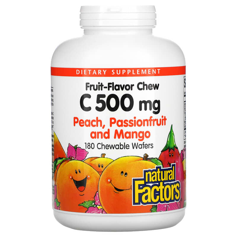 Natural Factors Fruit-Flavor Chew Vitamin C Peach Passionfruit and Mango 500 mg 180 Chewable Wafers 8 Thực phẩm chức năng Natural Factors Fruit-Flavor Chew Vitamin C Peach Passionfruit and Mango 500 mg 180 Chewable Wafers 068958013251