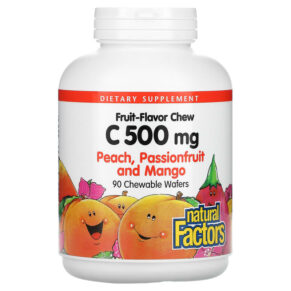 Thực phẩm chức năng Natural Factors Fruit-Flavor Chew Vitamin C Peach Passionfruit and Mango 500 mg 90 Chewable Wafers 068958013244