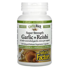 Thực phẩm chức năng Natural Factors GarlicRich Super Strength Garlic + Reishi 120 Delayed Release Vegetarian Capsules 068958023342