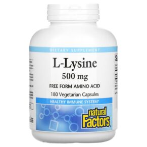 Thực phẩm chức năng Natural Factors L-Lysine 500 mg 180 Vegetarian Capsules 068958028248