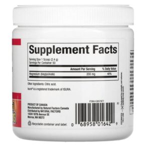 Thực phẩm bổ sung Natural Factors Magnesium Bisglycinate Pure 200 mg 4.2 oz (120 g) 068958016429